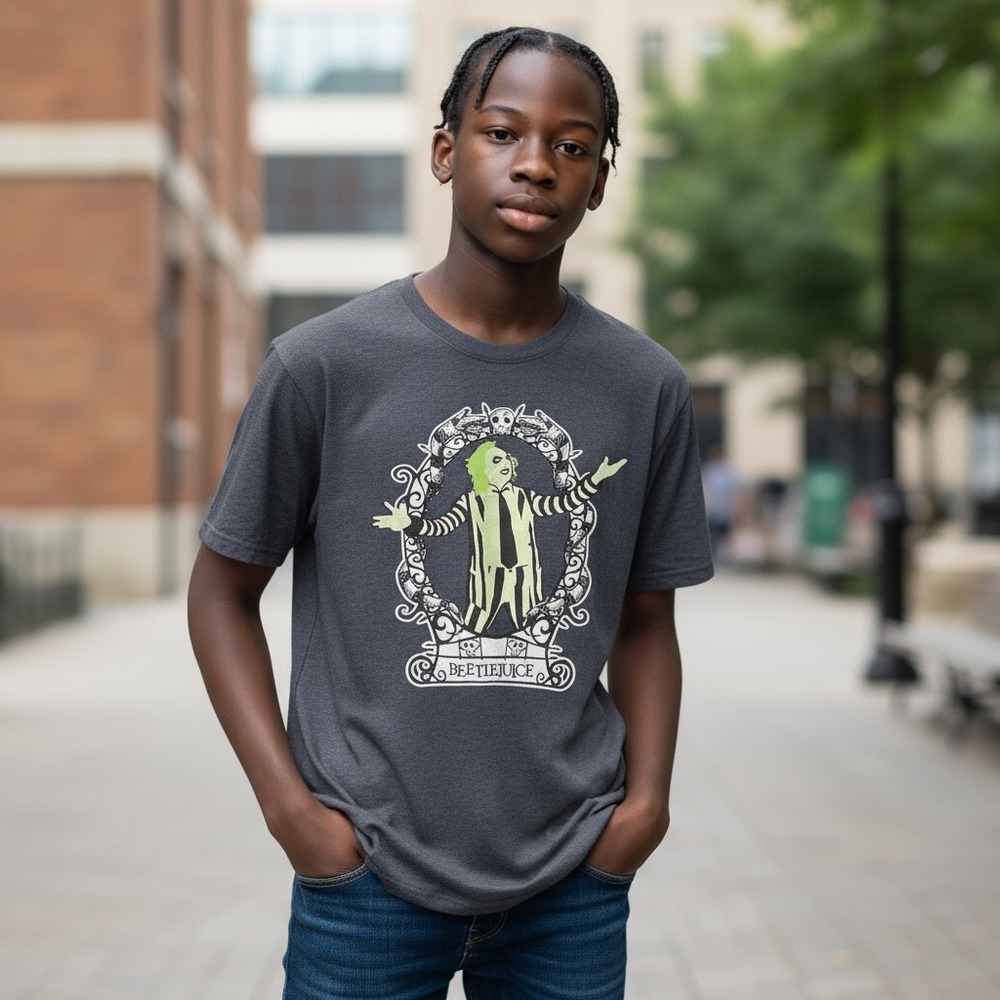 Beetlejuice Graphic T-Shirt, Dark Gray Crew Neck Tee, Boys/Girls,‎ XL(18/20) - Picture 2 of 4